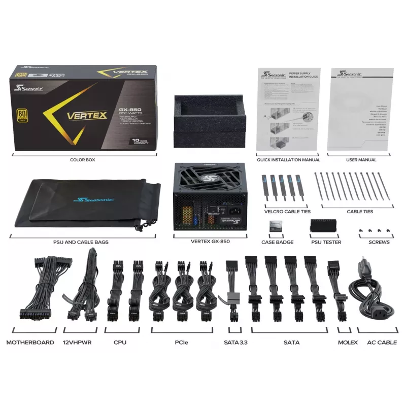 Toiteplokk SEASONIC VERTEX GX 850W, 80PLUS KULD, 100000h MTBF
