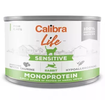 Märg kassitoit Calibra Cat Life Sensitive Rabbit 200 g purk, täiskasvanule, täisvoit, gluteenivaba, suhkruvaba
