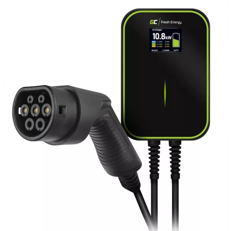 Elektrisõiduki laadimisjaam roheline Cell EV14 22 kW must alumiinium seinale