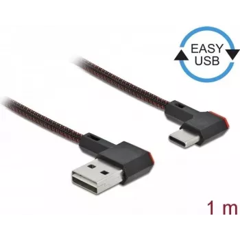 USB 2.0 kaabel Type-A isane - USB USB-C isane, nurga all vasak/parem, 1 m, must, DeLOCK 85281