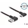 USB 2.0 kaabel Type-A isane - USB USB-C isane, nurga all vasak/parem, 1 m, must, DeLOCK 85281