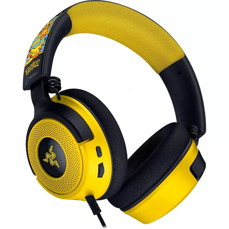 Peakomplekt Razer Kraken V4 X Pokemon — juhtmega USB-C/USB-A, supraaural, 20–20000 Hz, 1,8 m kaabel, 310 g, must/kollane