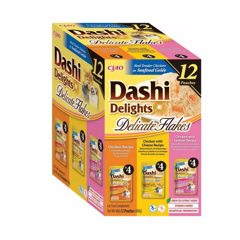Märg kassitoit INABA Dashi Delights Delicate flakes Kana segu, 12 x 40 g, 86% niiskus, 12% valku, teravilja- ja gluteenivaba