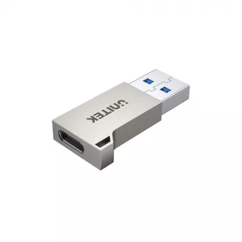 USB-pistikuadapter Unitek A1034NI, hõbedane, USB 2.0/3.2 Gen1, kuni 5 Gbit/s, tsinkkest, 36×16,7×5,7 mm