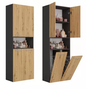 Vannitoa hoiukapp Top e Shop NEL 2K DK ANT/ART KP — Grafiit/Tamm, eraldiseisev, 600×300×1740 mm, 3 riiulit