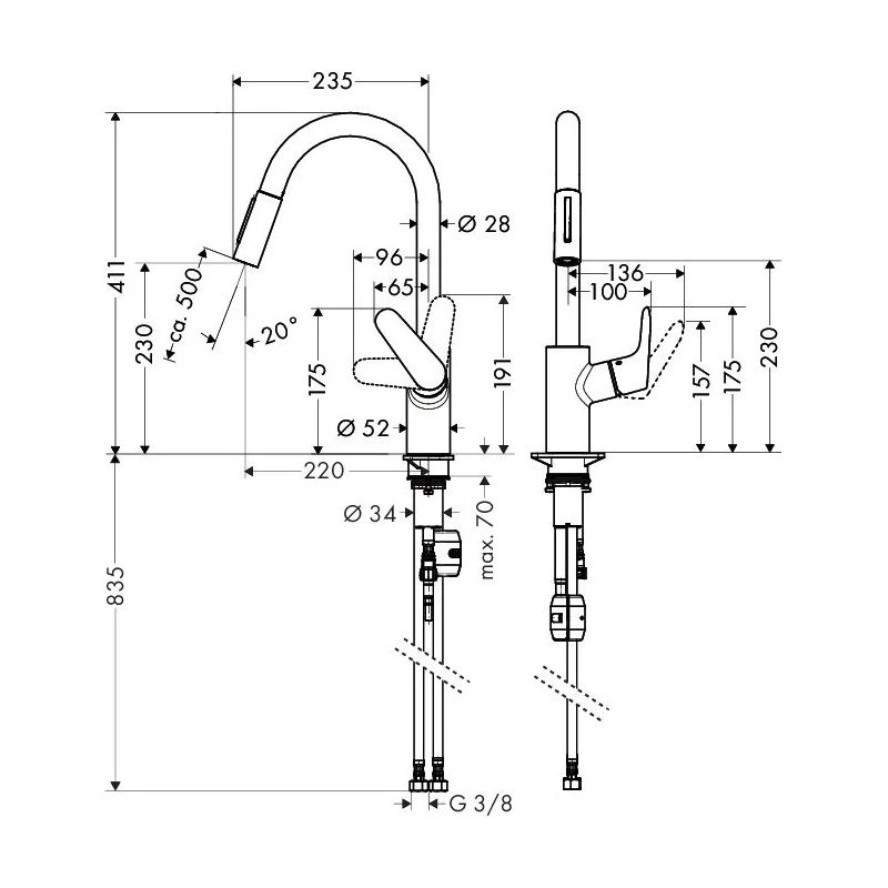 Hansgrohe Focus M41 Ühe hoovaga köögisegisti 240, väljatõmmatav dušš, 2jet 31815000