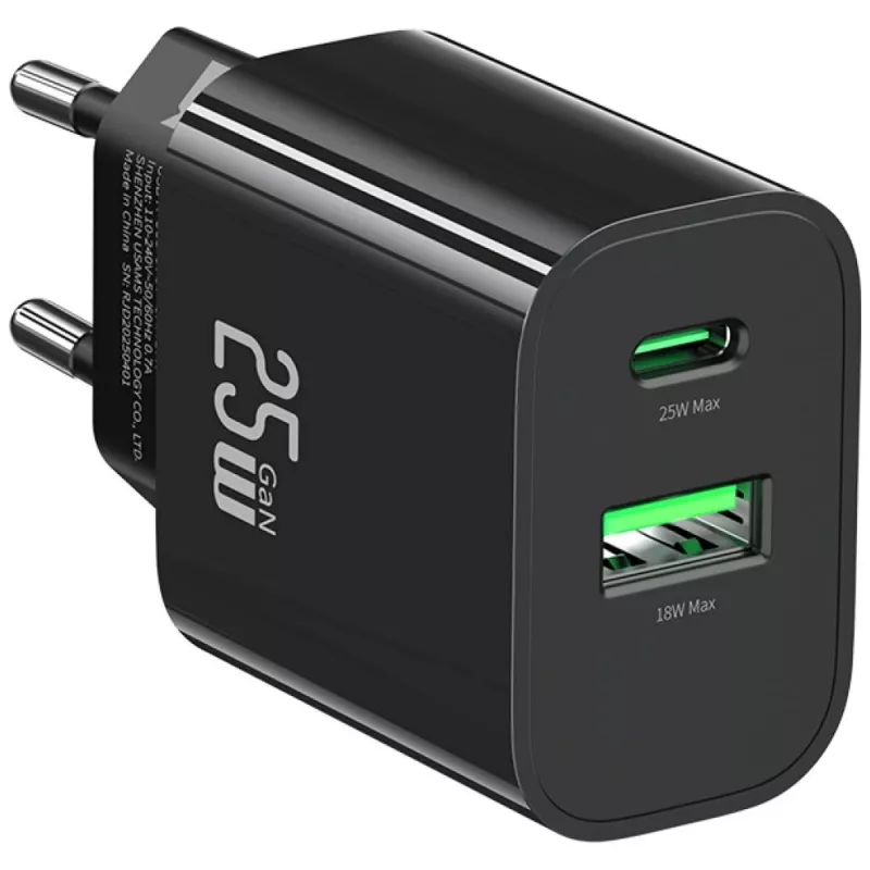 USB-laadija usams USA001629 25 W 1×USB-C + 1×USB-A kiirlaadimine