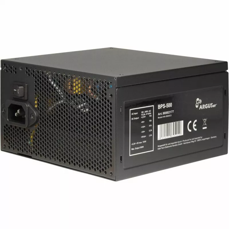 Inter-Tech ArgusNT BPS-500 toiteplokk 500 W 20+4 pin ATX ATX Must