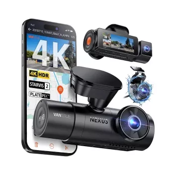 Auto armatuurkaamera VANTRUE N4 PRO S 3-kanaliga (ees + salongis + taga), 3840×2160, F/1.8, Wi‑Fi, GPS, 3.19-tolline ekraan