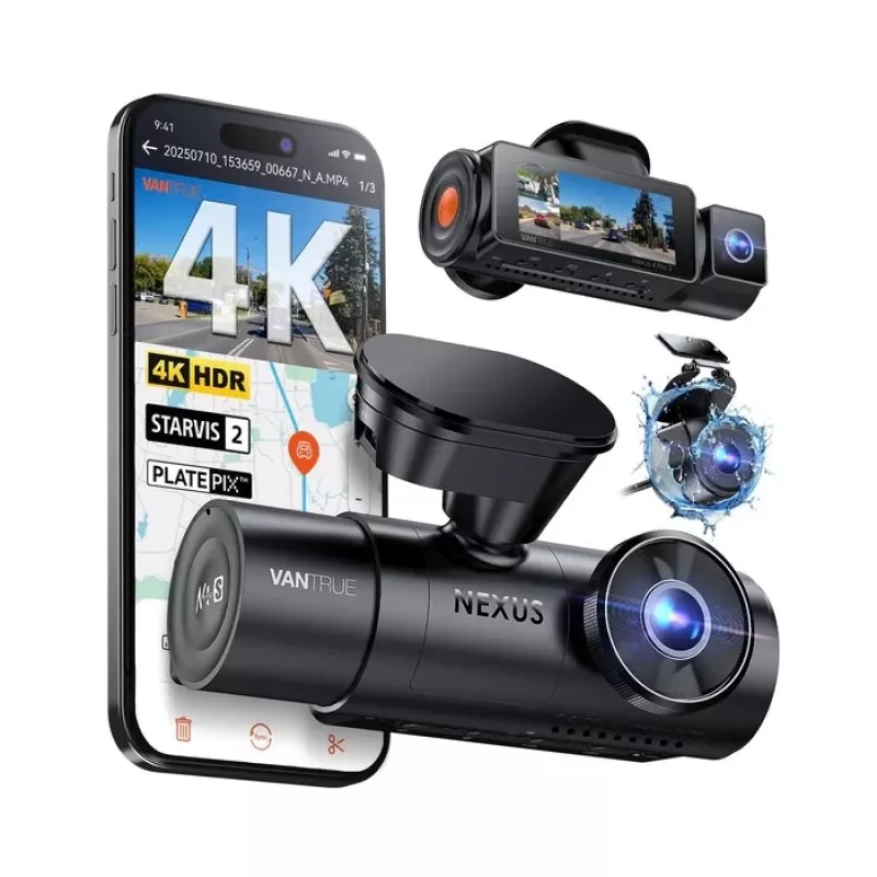 Auto armatuurkaamera VANTRUE N4 PRO S 3-kanaliga (ees + salongis + taga), 3840×2160, F/1.8, Wi‑Fi, GPS, 3.19-tolline ekraan