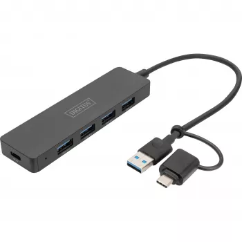 USB-jaotur, Digitus, DA-70235, 4-pordiline, USB 3.2 Gen 1, Type-A ja USB-C, 12000 Mbit/s
