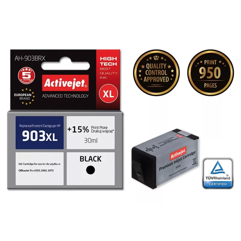 Activejet AH-903BRX tint (asendus HP 903XL T6M15AE; Premium; 30 ml; must)