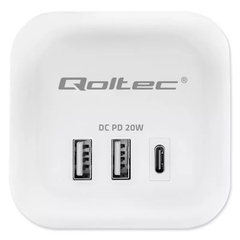 Toitepistik QOLTEC 52547 3× vahelduvvoolupistikupesa, 2× USB-A, 1× USB-C PD 20W