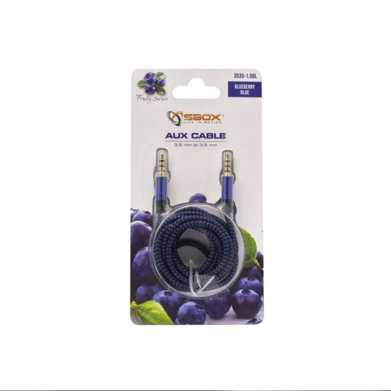 Sbox 3535-1.5BL AUX-kaabel 3,5mm kuni 3,5mm mustiksinine
