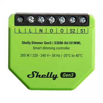 Sisseehitatud dimmer Shelly Dimmer Gen3 — LED max 150W, halogeen max 200W, 220–240V, juhtmevaba, must/laim