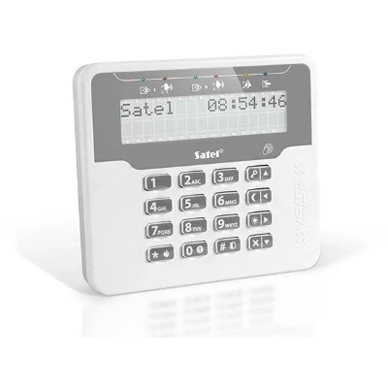 RFID-lugeja SATEL VERSA-LCDR-WH — seinale paigaldatav pääsulugeja klaviatuuri ja ekraaniga