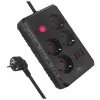 Pistikupesadega pikendusjuhe MACLEAN MCE392 B — 4 pistikupesa, 3×USB, 110–240V, 2,1A, 2500W, 1,5 m kaabel, must