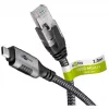 Ethernet-kaabel USB-C 3.2 Gen2 pistik > RJ-45 pistik, LAN-adapter must/hõbedane, 2 meetrit, põimitud tekstiilist ümbris