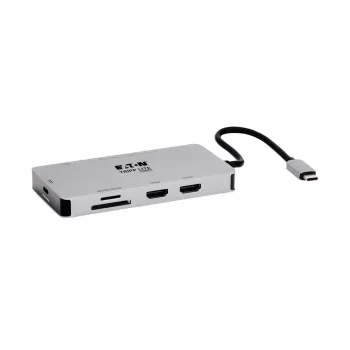 Eaton Tripp Lite USB-C dokk, kahe ekraaniga - 4K 60 Hz HDMI, USB 3.2 Gen 1, USB-A jaotur, GbE, mälukaart, 100W PD laadimine, hall - dokkimisjaam - USB-C - 2 x HDMI - 1GbE (U442-DOCK)