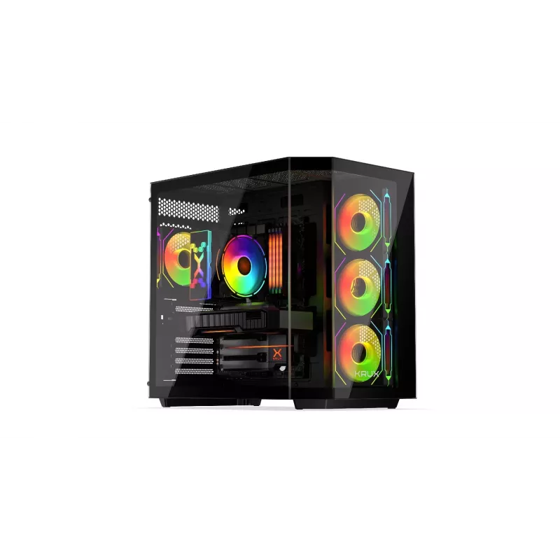 PC tornikorpus KRUX Empero KRXD010, ATX, must — toetab GPU-sid kuni 420 mm, CPU jahuteid kuni 155 mm, 2x 3,5-tollist + 3x 2,5-tollist sahtlit