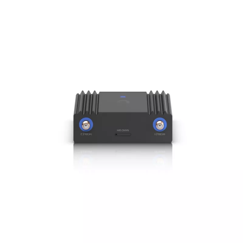 Mobiilsidevõrgu ruuter Ubiquiti UMR-Ultra — 4G LTE, NanoSIM, 2,4 GHz Wi‑Fi (802.11g), 2x RJ‑45, 3 välist SMA antenni, 5–30 V DC