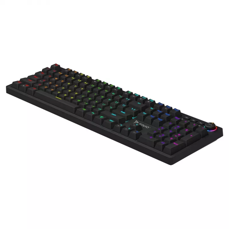 Mänguklaviatuur SAVIO STYX BROWN — mehaaniline Outemu Brown, QZERTY US International, RGB, USB, täissuuruses 104 klahvi, must