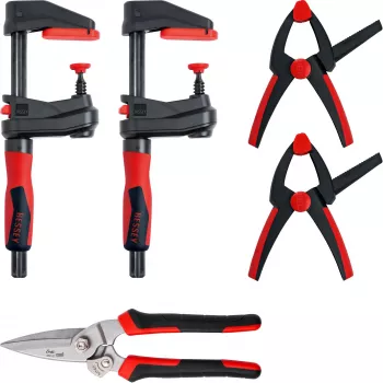 Klamberkomplekt Bessey DIY-SET1-A 5-osaline, sisaldab 4 klambrit ja plekikääre