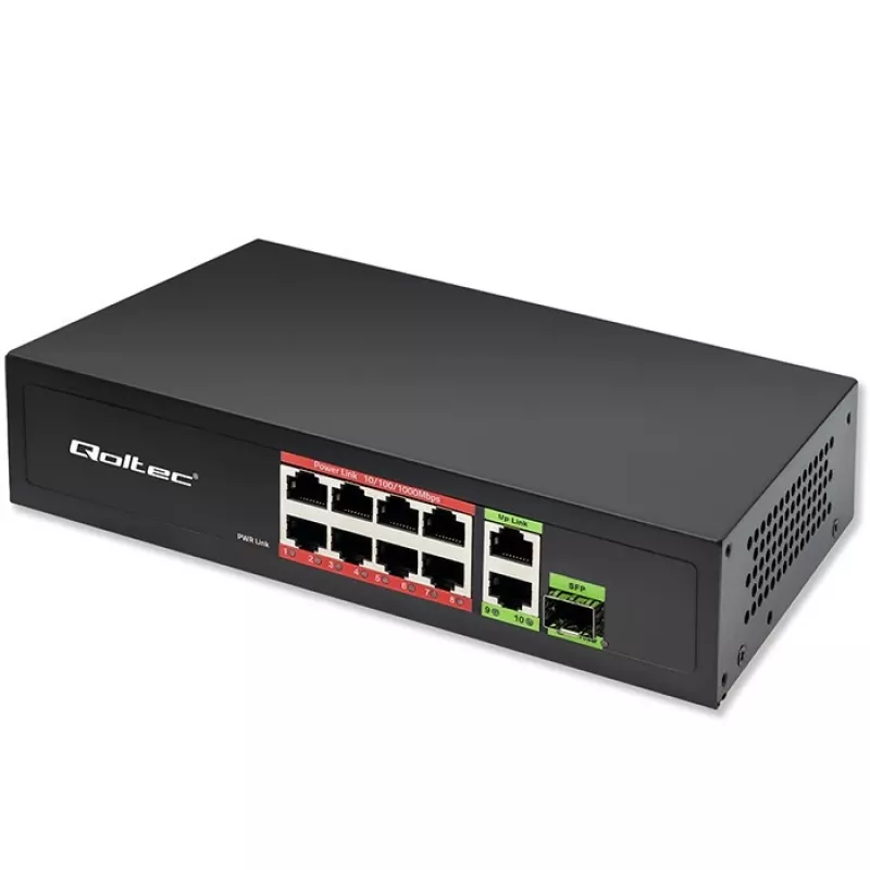Etherneti kommutaator QOLTEC 52297 PoE RJ45 koos PoE üleslingi ja SFP-pordiga