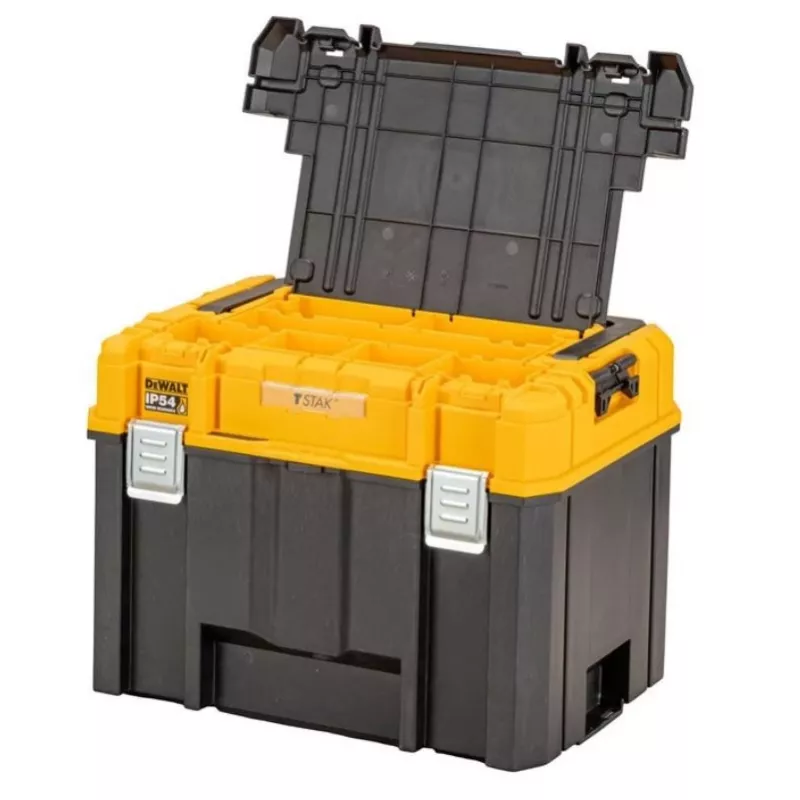 Tööriistakast DeWalt DWST83343-1 — alumiinium/plastik, veekindel, hingedega kaas, lukustatav, 1 sahtel, 440×333×323 mm