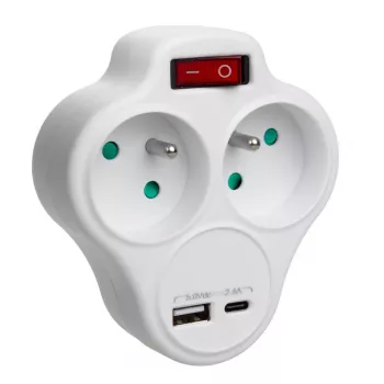Elektriline topeltpistikupesa jaotur MACLEAN MCE336E 2 USB-pordiga, tüüp E