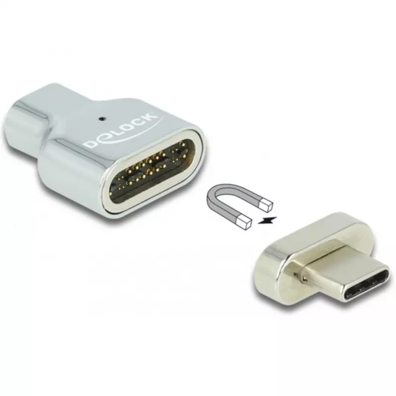 DeLOCK - Thunderbolt / USB-C adapter - USB-C (M) magnetic to USB-C (W) - USB 3,2 Gen 2 / Thunderbolt 3 4,5 A - 8K tugi - hõbedane (66433)