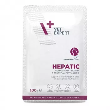 Märg kassitoit VETEXPERT Hepatic Chicken 100 g — veterinaardieet maksa toetamiseks, täiskasvanud kassid, niiskus 79%, valk 8%