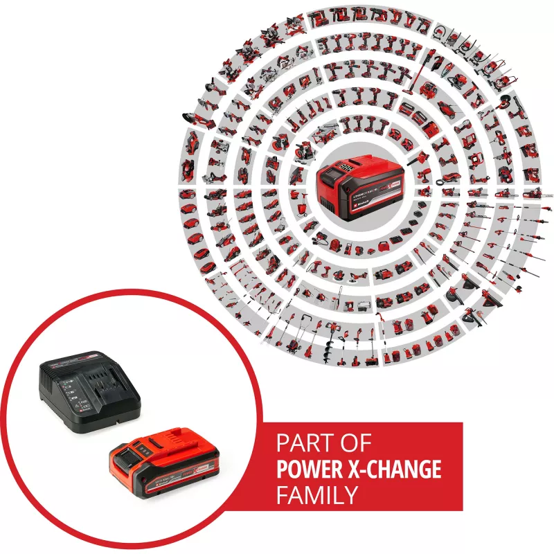 Juhtmeta lööktrell EINHELL Power X-Change TE‑HD 18 Li, 18V, Li‑Ion 4.0 Ah Plus, puuride ja peitlite komplektiga