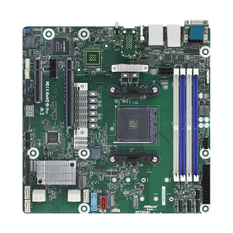 Emaplaat ASRock X570D4U Micro ATX — AMD X570, Socket AM4, 4× DIMM, DDR4, max 32 GB, 12× SATA III, 3× RJ-45