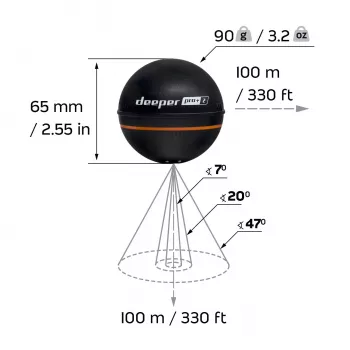 Kaasaskantav kajalood Deeper Smart Sonar PRO+ 2 kajalood 675 kHz, 100 m ulatus, 65×65×65 mm, liitiumioonaku 950 mAh