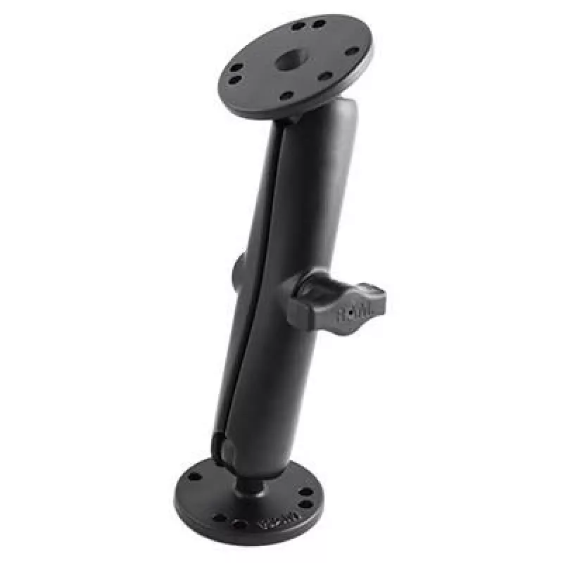 Ram B Size 1 Ball ON 2.5 Round Plates With Amps Hole Pattern, Long Length Double Socket Arm