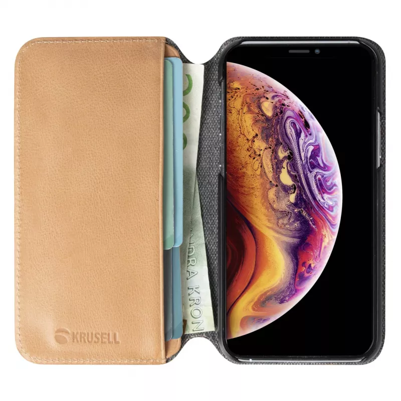 Telefonirahakott Krusell Sunne Apple iPhone 11 Pro Maxile — vintage nude, fooliokohver kaardipesadega