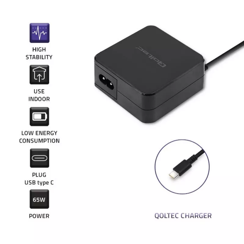 Qoltec 51027 Laadija | 65W | 5-20,3V | 2-3,25A | USB tüüp C | PD