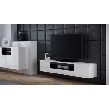 Cama TV-alus VIVA 180 valge/valge läikiv + must