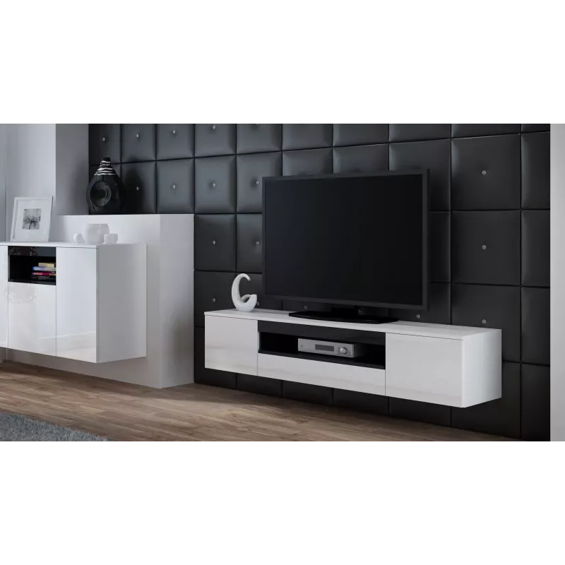 Cama TV-alus VIVA 180 valge/valge läikiv + must