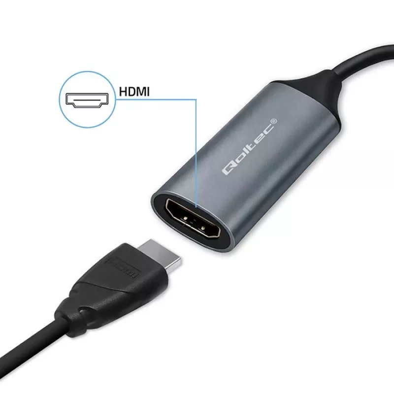 USB-C USB-A ja HDMI 4K 30Hz adapter QOLTEC alumiiniumkorpuses
