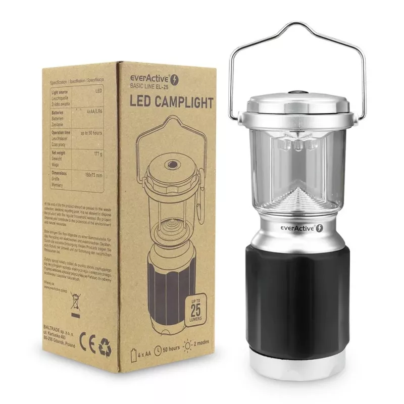 Patareitoitelev LED-laterna ja telgivalgusti EverActive Basic Line EL-25 25lm