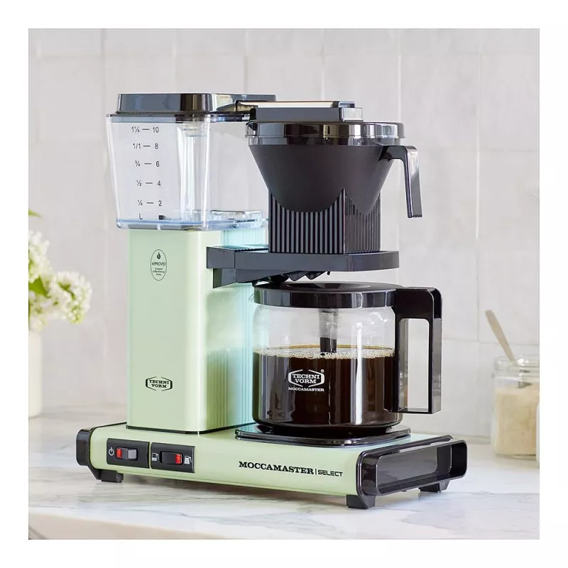 Tilkkohvimasin MOCCAMASTER KBG Select — 1,25 l veepaak, 10 tassi mahutavus, roostevaba teras, pastellroheline