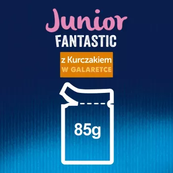 Purina Nestlé Felix Fantastic Junior märg kassitoit, 85 g kotike — kana, 77,5% niiskus, 13,5% valk