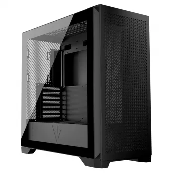 PC Case MODECOM VOLCANO EXPANSE T Midi Tower, karastatud klaas, USB-C, toetab micro ATX, GPU kuni 430 mm, CPU jahuti kuni 180 mm, 3x3,5 tolli pesa, 2x2,5 tolli, must