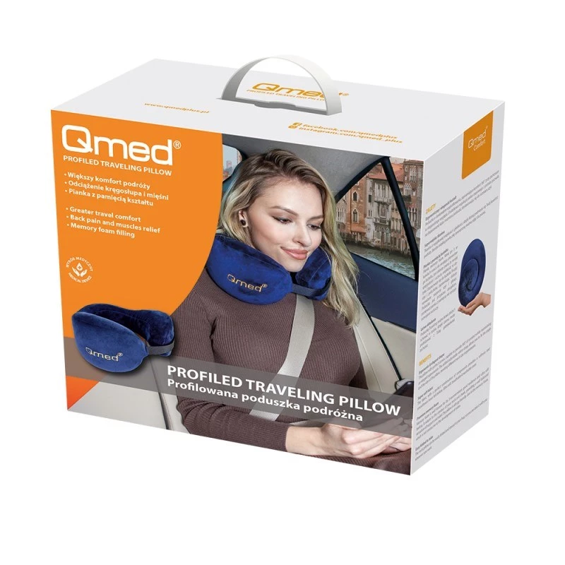 Reisisoojenduspadi Qmed DRQE3J1CDXUXP — kontuurne ergonoomiline PU-vaht, 240×230×125 mm, tihedus 45 kg/m³, granaatpunane