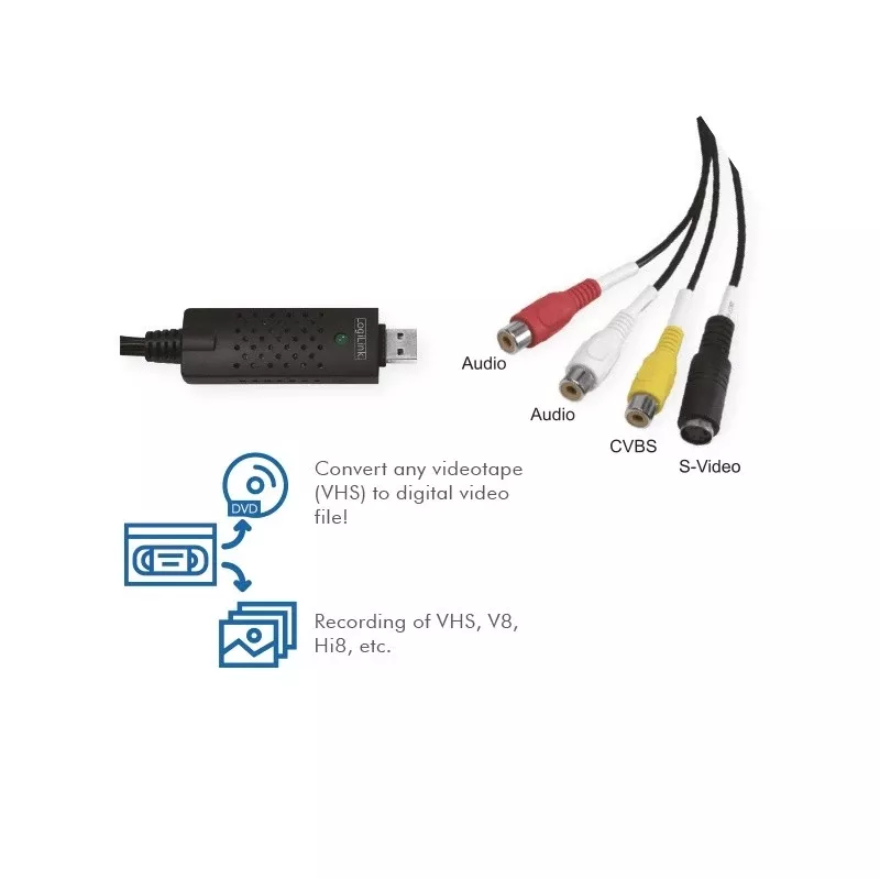 LogiLink USB 2.0 a/V Grabber. USB a/M 3x Cinch + MiniDIN5/F. Must