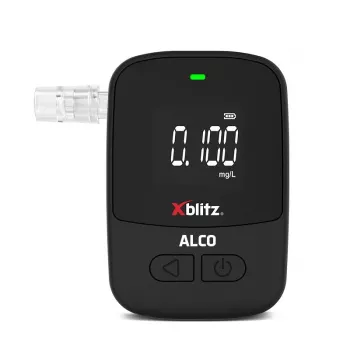 Käeshoitav elektrokeemiline alkomeeter Xblitz ALCO — BAC 0–4%, täpsus 0,05%, LCD, 5 huulikut, 2×1,5V patareid