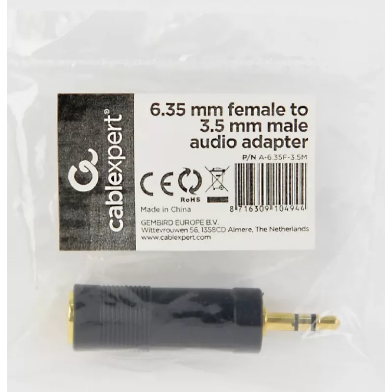 Cablexpert 6,35 mm emane – 3,5 mm isane heliadapter | A-6.35F-3.5M