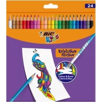 BIC Kids Evolution Illusion kustutatavad pliiatsikriidid, 24 värvi